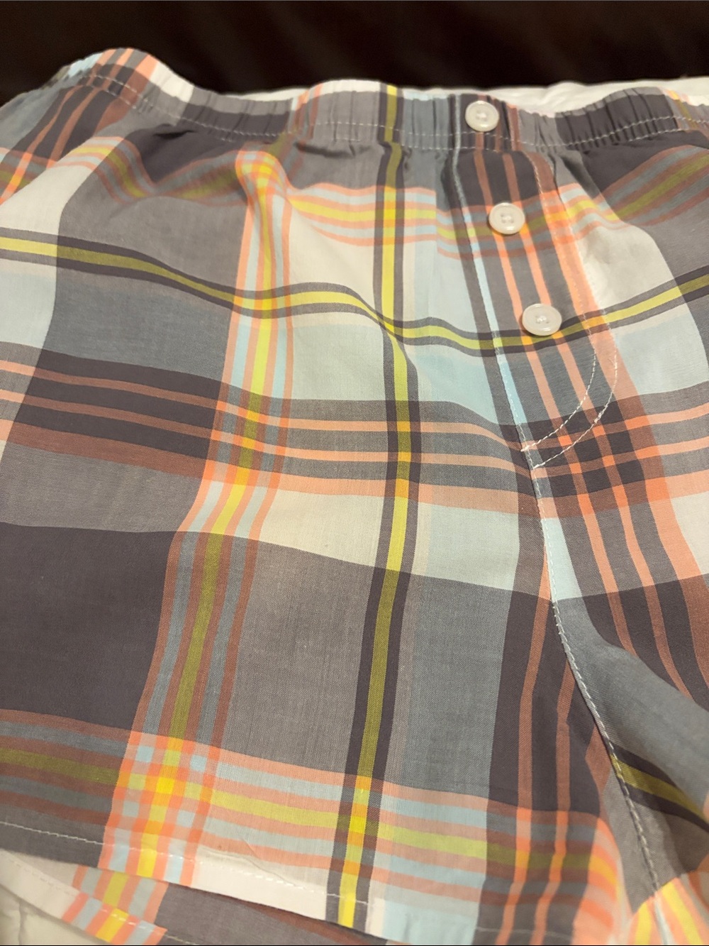 Xhilaration Plaid Cotton Lounge Shorts - Gray, Peach, Yellow, light blue, &white - Picture 4 of 5
